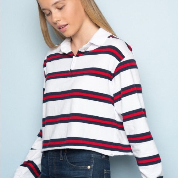 Brandy Melville Tops Brandy Melville Striped Long Sleeve Polo Shirt Poshmark